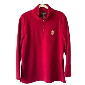 Lauren by Ralph Lauren Red Fleece, Half Zip Pullover Sweater, Size 1X